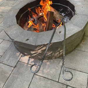 Hand Forged Log Tongs: Fire Pit Tool, Twisted Handle image 12