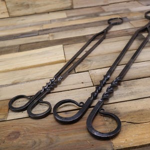 Hand Forged Log Tongs: Fire Pit Tool, Twisted Handle image 18