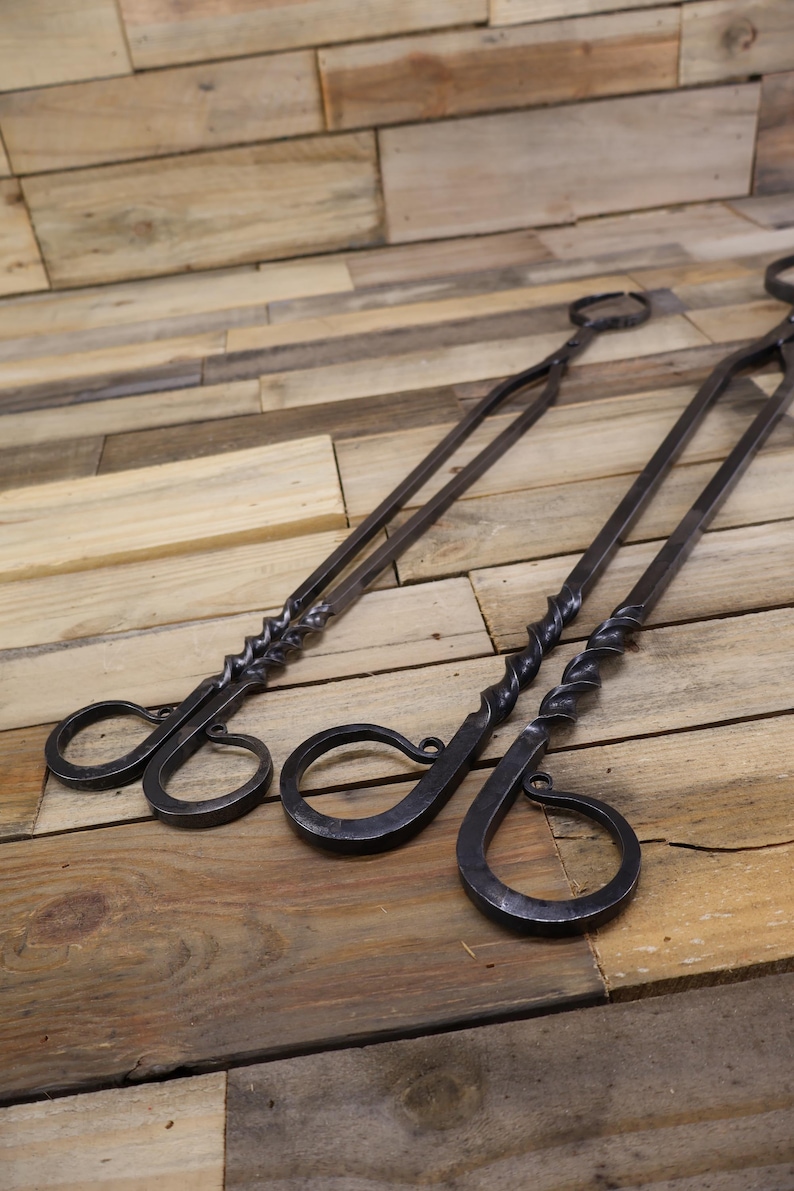 Hand Forged Log Tongs: Fire Pit Tool, Twisted Handle image 18