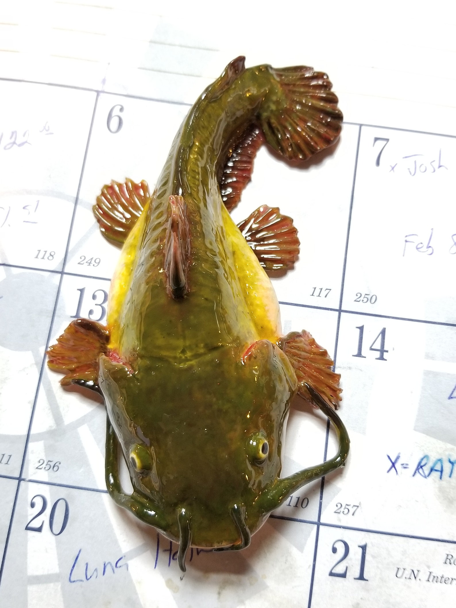 OOAK Bull head Catfish sculpture. Polymer clay. Hard Resin Etsy