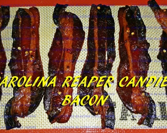 Organic Carolina Reaper Candied Bacon Sweet, salty and HELLHOT! **Warning - HIGHLY ADDICTIVE!!!** Also this is a Bum Bum Burner. Caution