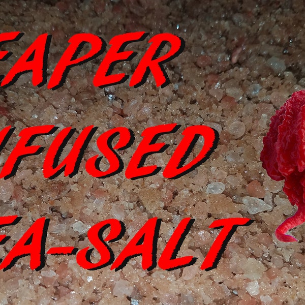 CAROLINA REAPER infused sea salt. Devilishly hot and perfect for all cuisines. Guaranteed to turn anything fiery.