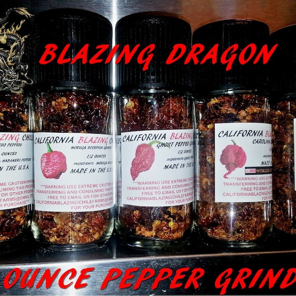 Carolina Reaper/ Moruga/ Butch T/ Scorpion/Ghost Pepper/Habanero Pepper -1/2 Ounce Pepper Grinders-Organic and SUPERHOT!