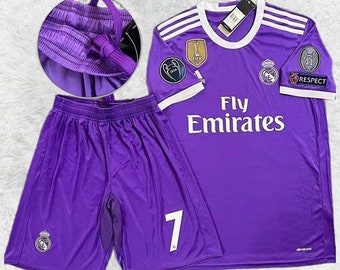 2016-2017 Season Real Madrid Away Jersey, No. 7 Ronaldo Retro Jersey, Champions League Short-sleeved Football Jersey Set