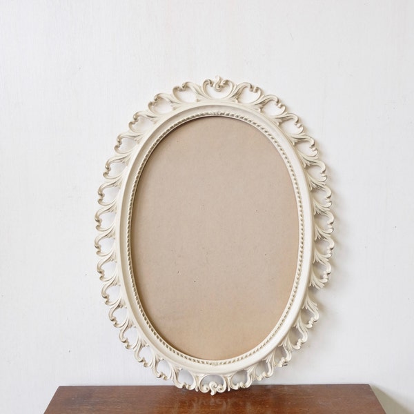 Groot ovaal Frame Vintage witgoud Rococo, barokke jaren 1970 Retro muur opknoping, barok ontwerp Replica fotolijst & Accent spiegel