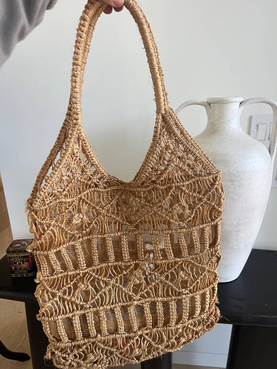 Vintage macramé Woven Bag 1960s 1970s, Tote, Shop… - image 3