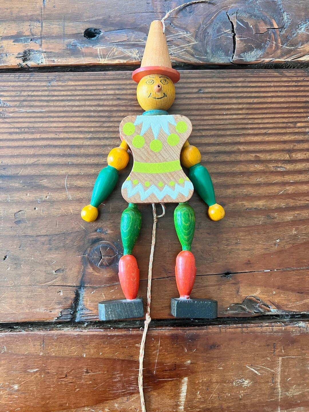 Vintage 1960s Wooden Toy Jumping Jack Pull Toy Made in Etsy