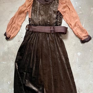 Antique Dress, 1920s 1930s, Brown, Velvet, Costume, Handmade