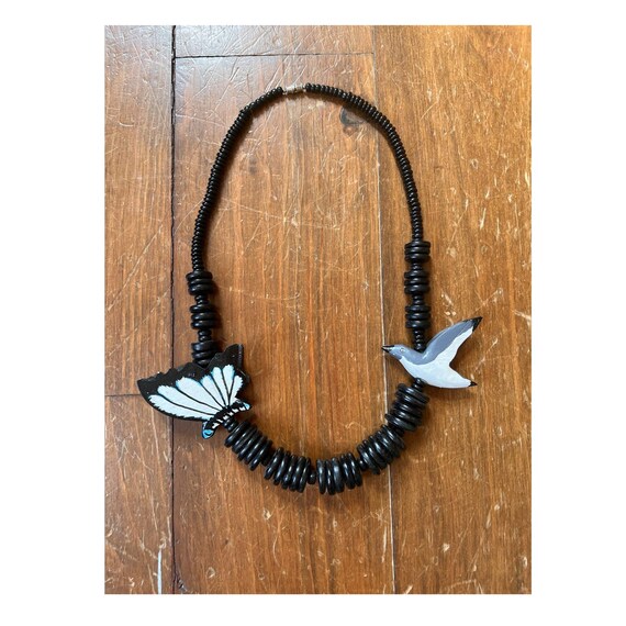 Vintage avant-garde Necklace, Wooden, Butterfly, … - image 2