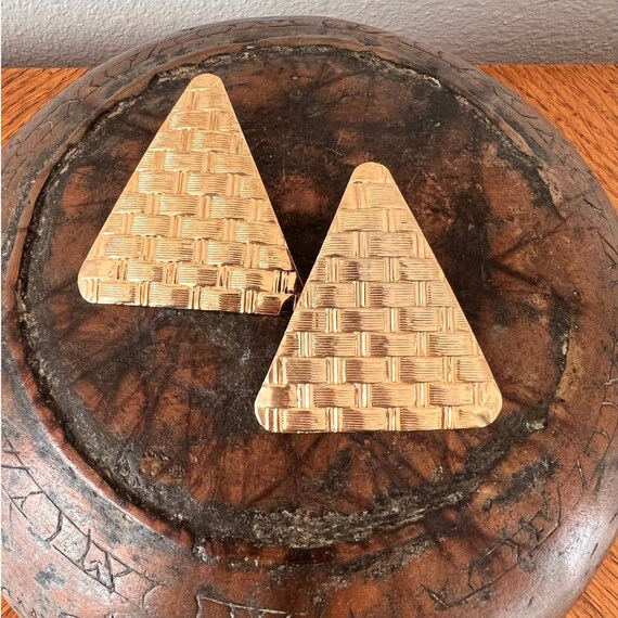 Triangle Statement Earrings, Gold Tone, Vintage 8… - image 1