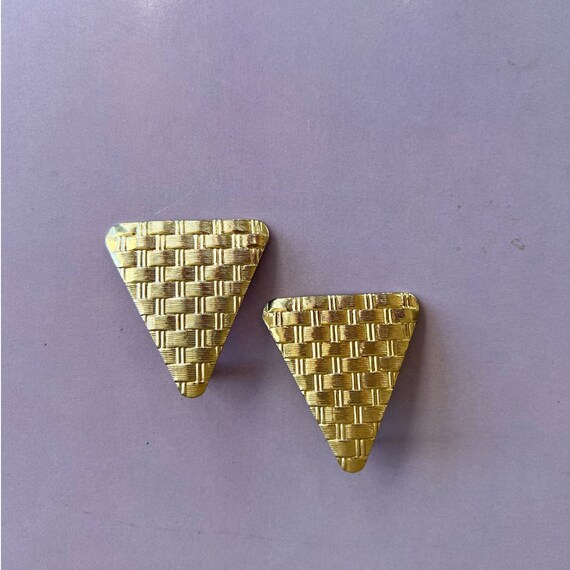 Triangle Statement Earrings, Gold Tone, Vintage 8… - image 3