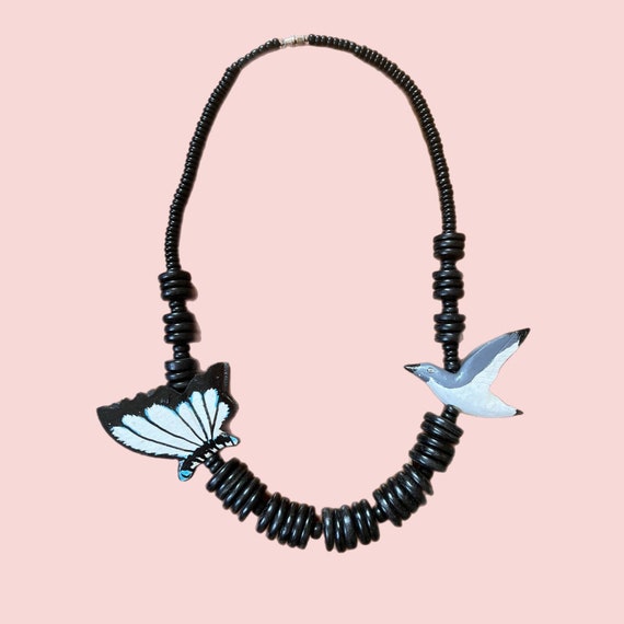 Vintage avant-garde Necklace, Wooden, Butterfly, … - image 1