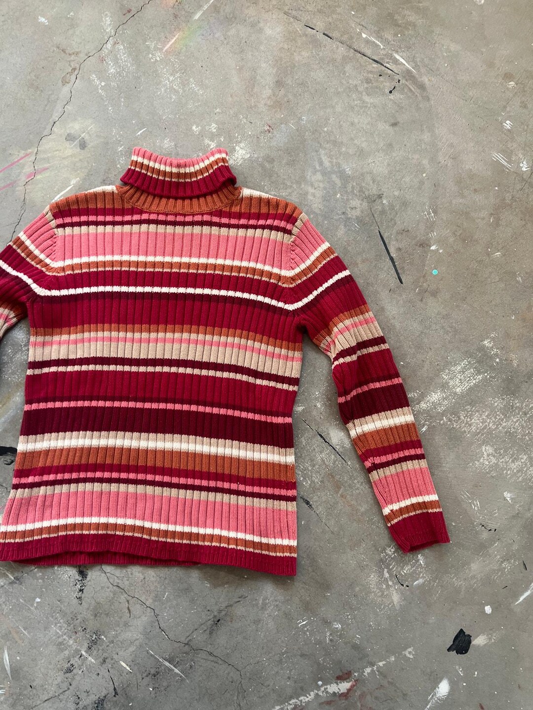 Retro Striped Knit Top with Red Trim main image 1