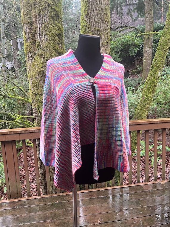 Y2K Vintage Poncho,Shrug, Summer Knit, Bright Bold