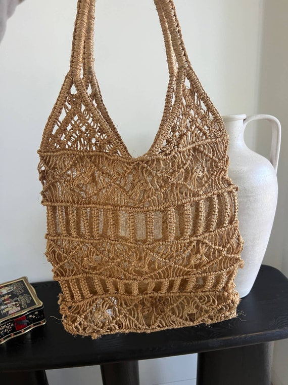 Vintage macramé Woven Bag 1960s 1970s, Tote, Shop… - image 1