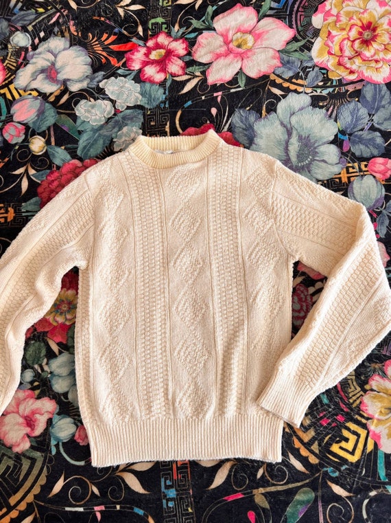 Cream Cable Knit Sweater, 70s, Minimalist