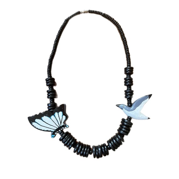 Vintage avant-garde Necklace, Wooden, Butterfly, … - image 3