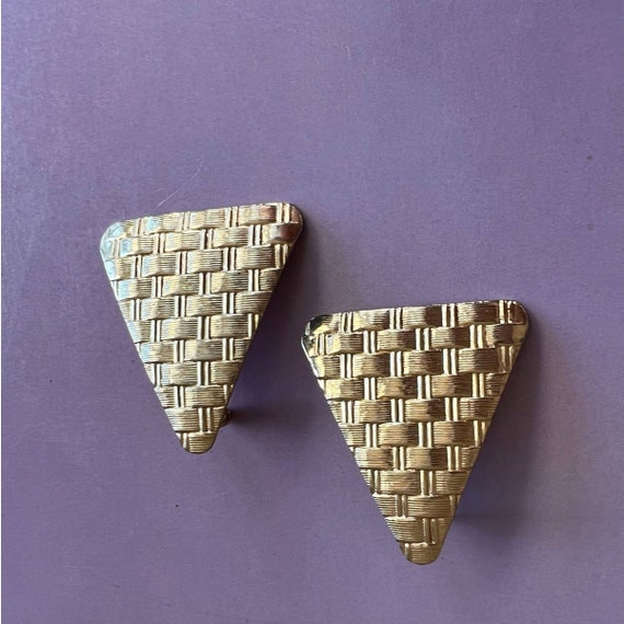 Triangle Statement Earrings, Gold Tone, Vintage 8… - image 2