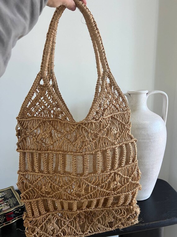 Vintage macramé Woven Bag 1960s 1970s, Tote, Shop… - image 5