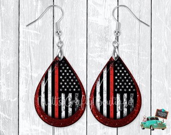 Teardrop Earrings Back the Firefighters Thin Red Line Teardrop Earrings Back The Red