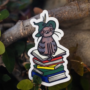 Der kleine Professor Aufkleber | Die-Cut Vinyl Aufkleber Wasserflasche Magie Süß Zauberei Professor Katze Bücherwurm