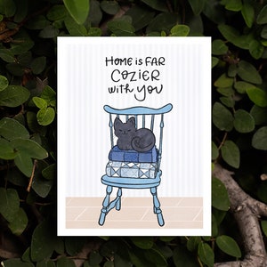 Cozier with You / Tarjeta de afirmación Just-Because Tarjeta para el aliento de la amistad Lindo gatito gato Sashiko Edredón Acogedor gato de cocina Kawaii Neko