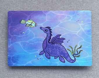Meet Cute Postcard/Mini Print | Illustrated Sea Dragon Submarine Kitty Explorer Under the Sea Whimsical Fantasy Whimsy Magic Sea Creature