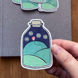 Kleiner Weltaufkleber | Dekorativer gestanzter Vinyl-Aufkleber für Wasserflaschen, niedliche, fantasievolle, skurrile Illustration für Kinder, Kawaii-Pilz
