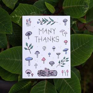 Vielen Dank Karte | Liebe, Dankeskarte, Dankeschön, Danksagung, süße Karte, Freundschaftskarte, Pilze, Pilze, Wald, Natur, Pflanzen, Baumstamm