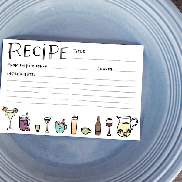 Recipe Cards Set, Sips & Spirits Edition, 4x6 | Beverage Drinks | Bar | Cocktails | From the Kitchen of | Gift for Her | Bridal Shower