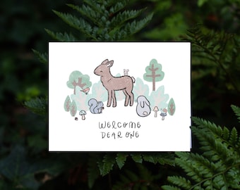 Welcome Dear One Card | Adoption Welcome New Family Member New Baby Expecting Parents Baby Shower Cute Gender-Neutral Cute Forest Animals