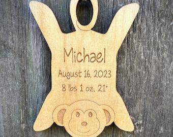 Personalisierte Babys erste Weihnachtsaffe Affe Ornament: Gravur Holz Baby Geschenk