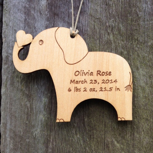Elephant Ornament: Baby Birth Info Keepsake / 1st Christmas