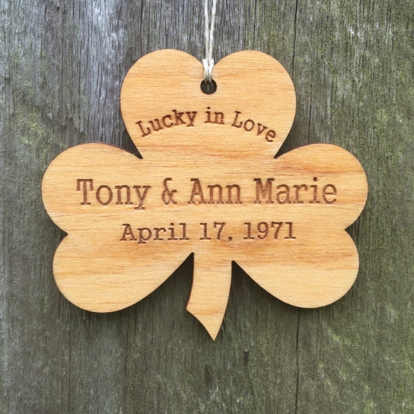 Lucky in Love Shamrock Ornament: Personalized Wedding / Anniversary Gift