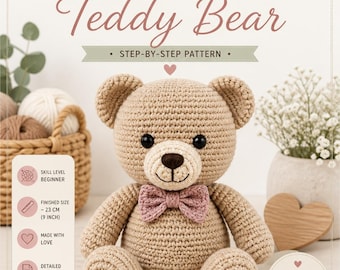 Häkelanleitung für einen Teddybären (PDF) | Amigurumi-Bär-Tutorial | Anfängerfreundlich | DIY-Plüschtier als Geschenk
