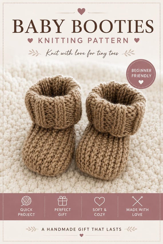 Easy Baby Booties Knitting Pattern, Beginner Knit Booties, Newborn Shoes Pattern, Knit Flat Booties PDF, DIY Baby Gift,