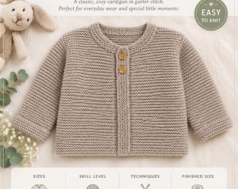 Simple baby cardigan knitting pattern | Easy Baby Sweater Pattern | Garter Stitch Baby Cardigan | Beginner Knitting Pattern