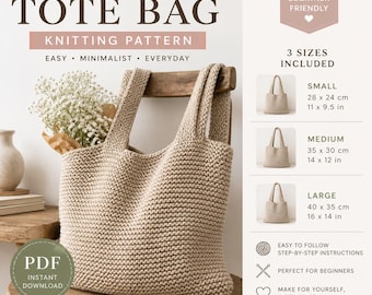 Knitting Pattern Tote Bag, Beginner Knit Bag Pattern, Easy Market Bag Pattern, DIY Knit Tote, Simple Knitting PDF Pattern