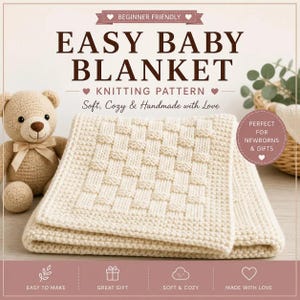 Simple Knit & Purl Baby Blanket Knitting Pattern PDF | Easy Baby Blanket | Nursery Blanket | Digital Download