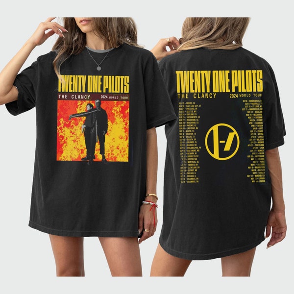 Twenty One Pilots 2024-2025 Clancy World Tour Double Sided with Dates Unisex Shirt, The CLANCY World Tour Unisex Shirt, Gift for men women