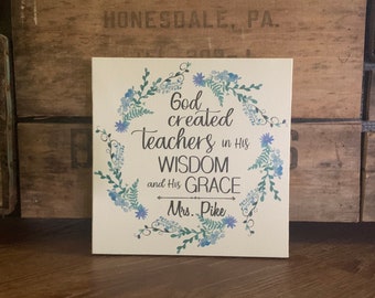 Teacher Gift End of School, God Created Teachers in His Wisdom and Grace Christian Personalized Canvas, Sunday School, Preschool, Elementary