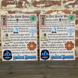 Haunted Mansion, Disney Family Theme, Wedding, House Warming Gift, In This House, Welcome Foolish Mortals, Rustic Decor FREE Personalization