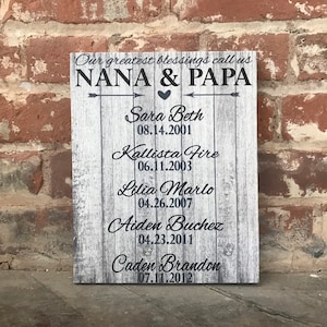 Greatest Blessings, Valentine Gift, Mom or Dad,  Nana, Papa, Custom Canvas, Personalize W/ Grandparent&#39;s Name(s) & Grandchildren Names/DOB