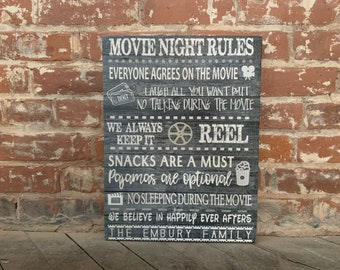 Personalized Movie Night Rules Canvas, Cinema Room Decor