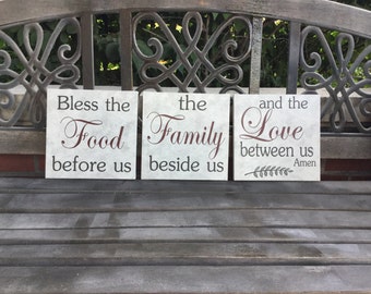 Food, Family & Love, Valentine's Day Gift Idea, Custom Kitchen Decor, Life's Blessings, 3 Piece Set, Choose Your Own Color, Perfect Present