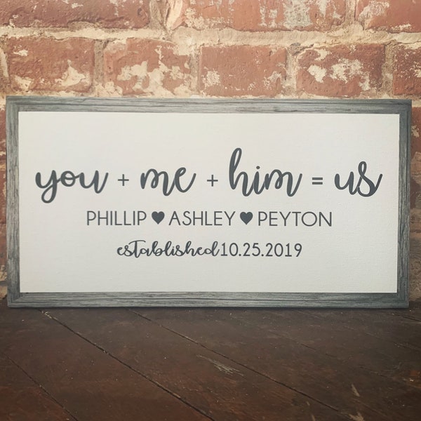 You + Me + Them = Us, PERFECT Handcrafted  GIFT, Perfect anniversary Present, Blended Family, Wedding Sign, Personalized Canvas