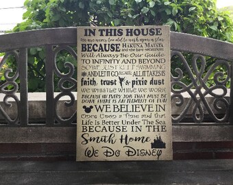 Disney Themed Sign, Wedding Gift, In This House, Perfect Handcrafted Sign, We Do Disney, Rustic Wall Decor, Disney Lovers