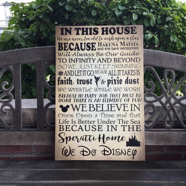 Disney Themed Decor, Best Easter Gift, Personalized, Family Name, In This House, Handcrafted Canvas, Hakuna Matata, We Do Disney, Magical