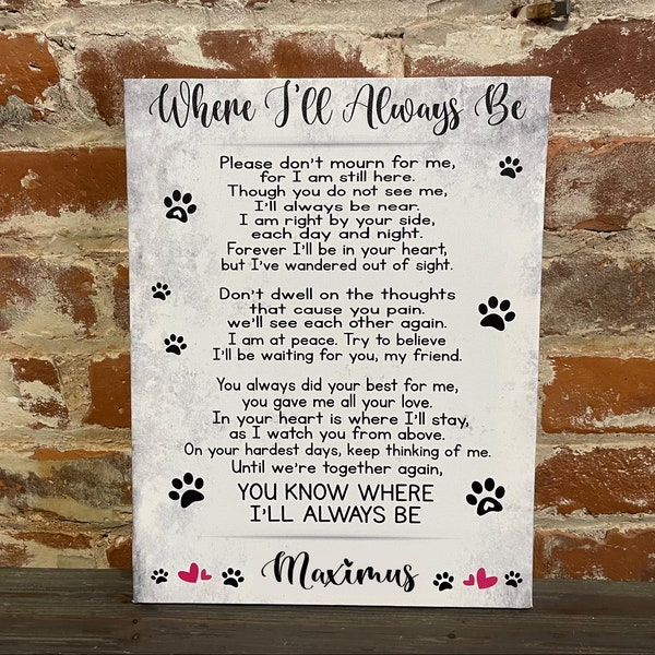 Personalized Dog Poem, Loss of Pet, Waiting At The Door, Where I'll Always Be, Rainbow Bridge, Paw Print, Gray Neutral, Best Friend