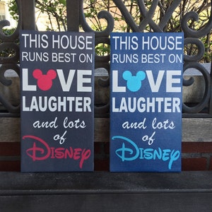 Disney Inspired, Lots of Love and Laughter, Magical Themed Canvas, This House Runs, Enchanted Family Sign, We Do Disney, Wall Decor, Mickey